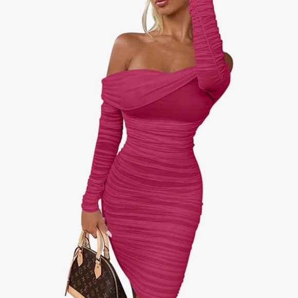 GOKATOSAU Dresses & Skirts - Chic Off-Shoulder Rose Pink Dress